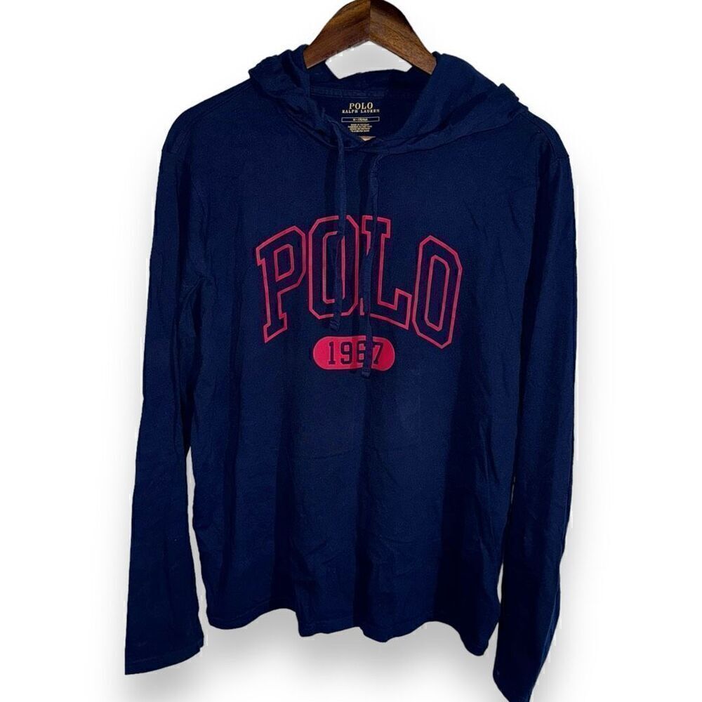Navy Polo Ralph Lauren Graphic Pullover Hoodie Size M